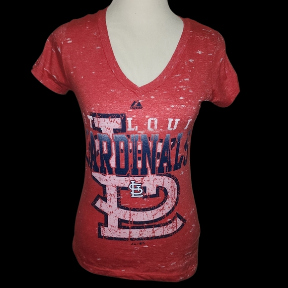 Majestic St. Louis Cardinals Short Sleeve Size MEDIUM V-Neck T-shirt MLB Fandom - Picture 1 of 14